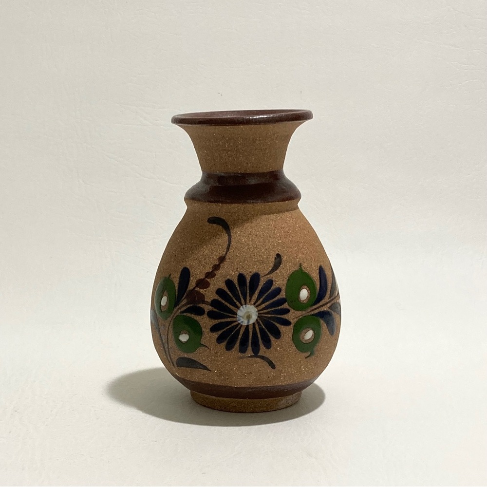 Handmade Mexican Pottery Blue Green White Flowers